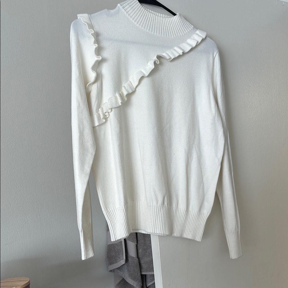 Elegant White Ruffle Sweater